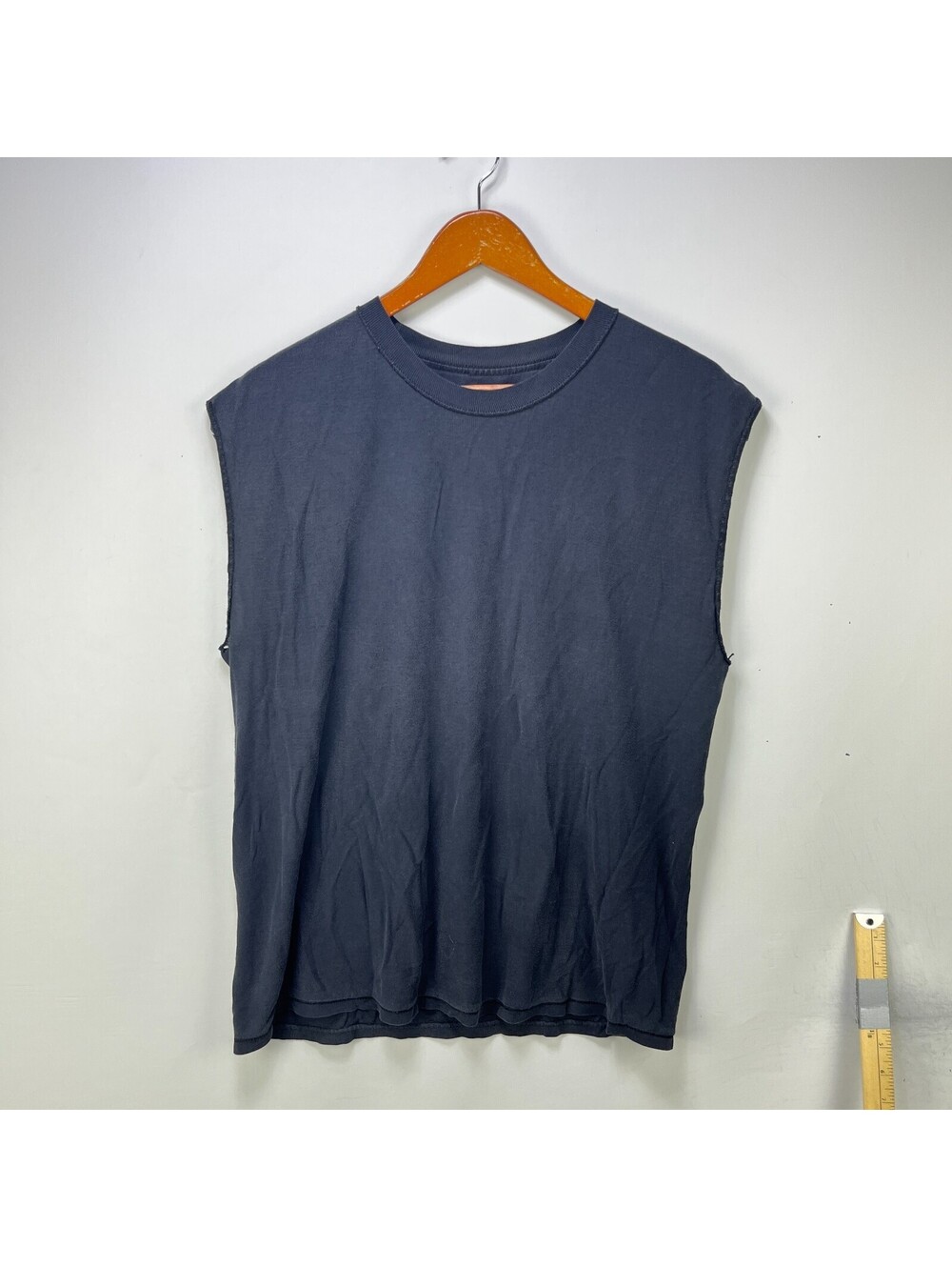 Vintage Sun Faded Blank Black Inside out Shirt L Sleeveless